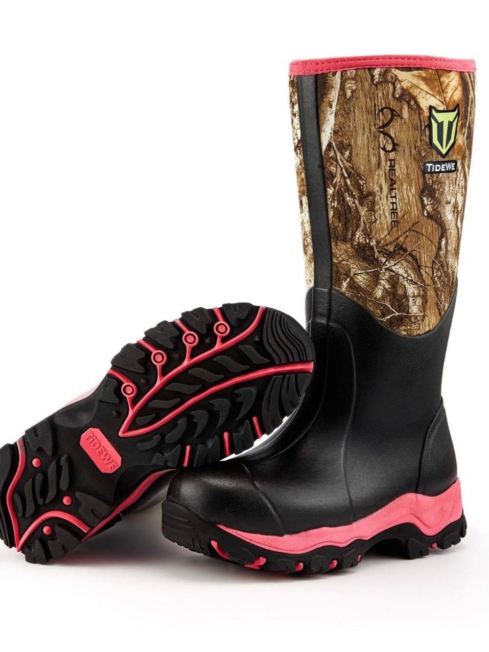 Tidewe Women’s Realtree Camo Pink-Accent Waterproof Boots